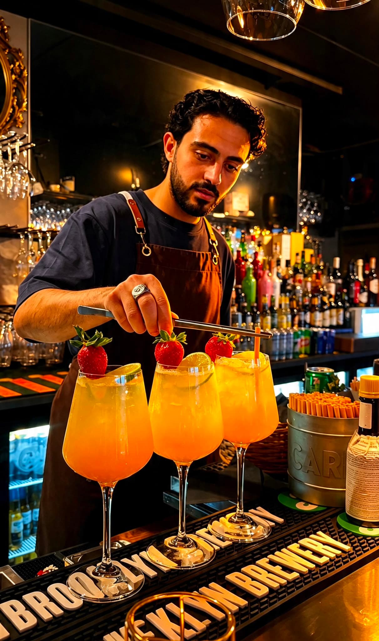 Bartender mixar drinkar i baren